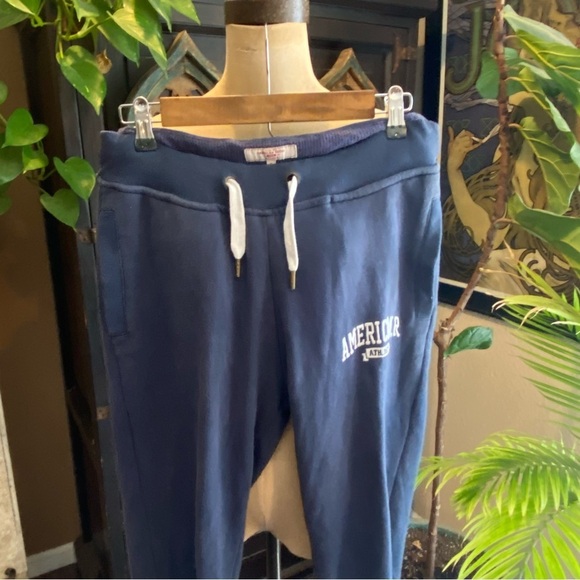 American Retro washed out navy crop jogger drawstring sweat pants - Picture 4 of 8